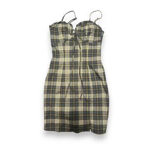 Papaya Grey/Yellow Plaid Body-Con Mini Dress Size Small